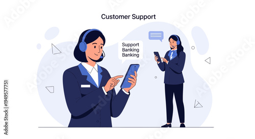 Customer Support Banking: Agents assisting with mobile banking services and online support.