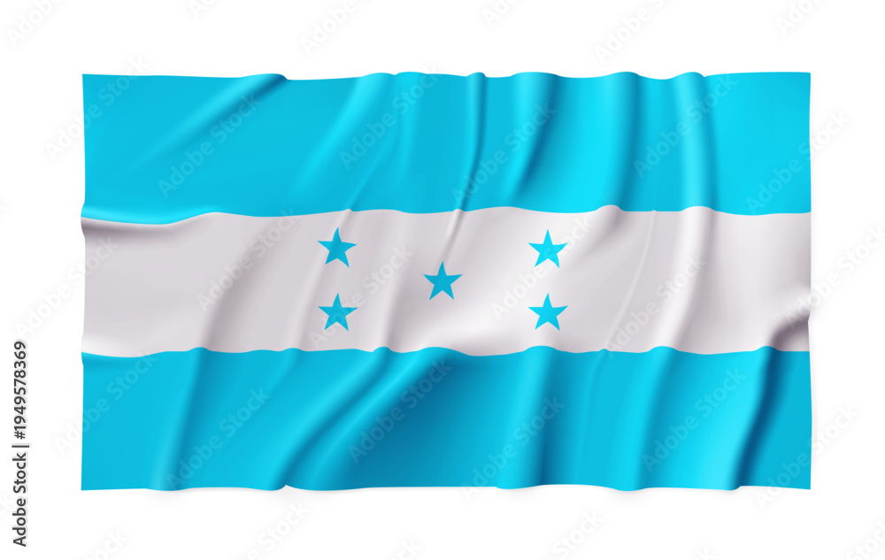 Naklejka premium Realistic Honduras country flag isolated on a transparent background. Silk atlas detailed fabric flag. Vector PNG