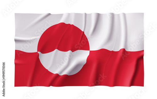 Realistic Greenland country flag isolated on a transparent background. Silk atlas detailed fabric flag. Vector PNG