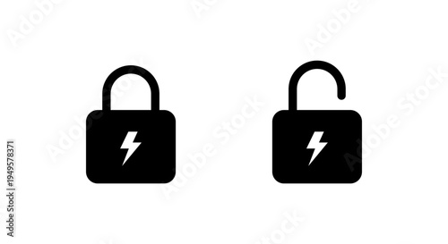Security energy lock icon. Padlock lightning symbol. Power and protection sign