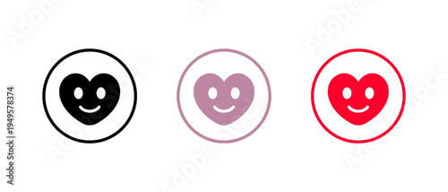 Heart smile icon in circular outline. Happy love emoji symbol