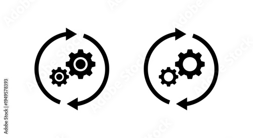 Sync gear icon. Workflow automation symbol. System process sign