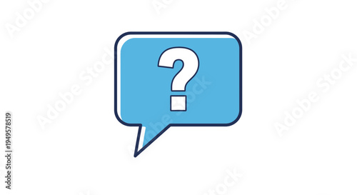 Blue speech bubble with question mark.
