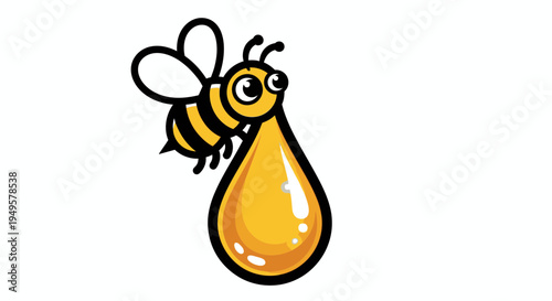 Cartoon bee with honey drop 1.