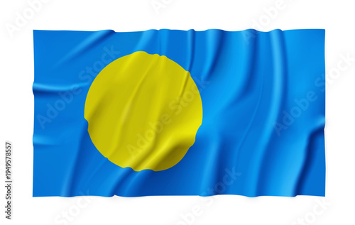 Realistic Palau country flag isolated on a transparent background. Silk atlas detailed fabric flag. Vector PNG