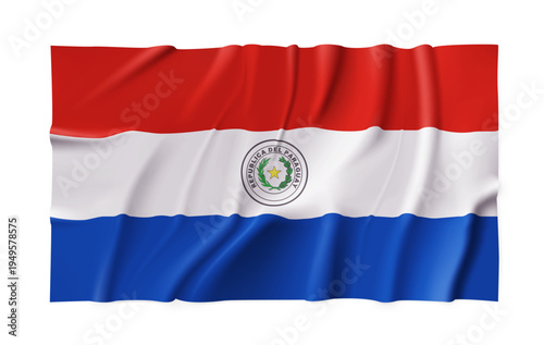 Realistic Paraguay country flag isolated on a transparent background. Silk atlas detailed fabric flag. Vector PNG