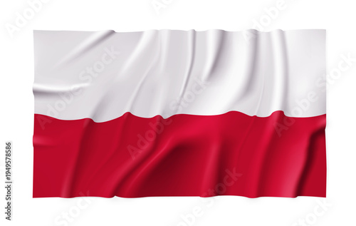 Realistic Poland country flag isolated on a transparent background. Silk atlas detailed fabric flag. Vector PNG