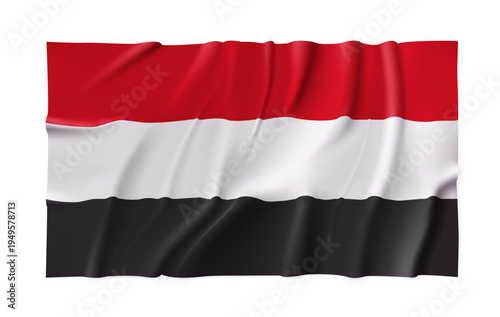 Realistic Yemen country flag isolated on a transparent background. Silk atlas detailed fabric flag. Vector PNG