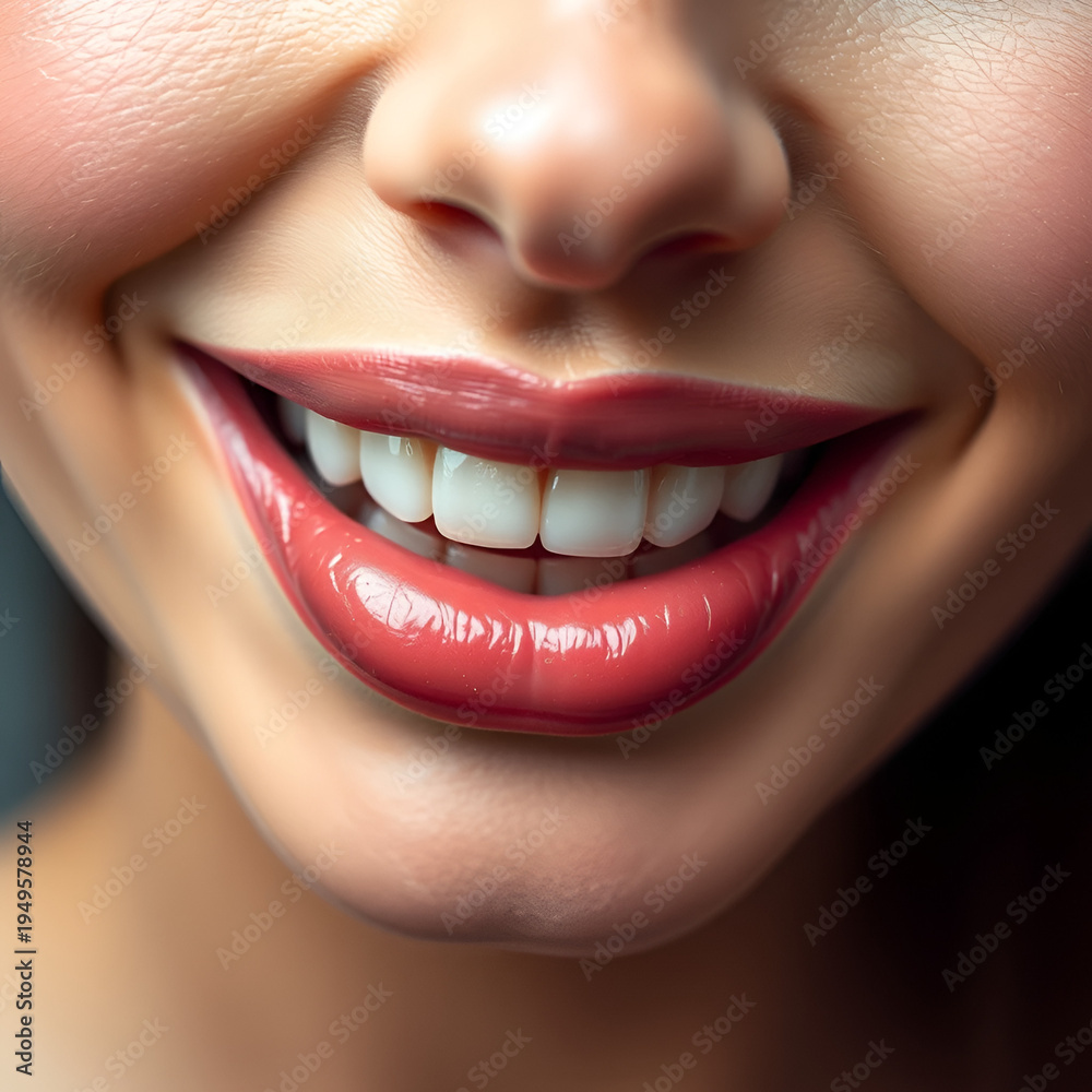 Fototapeta premium Perfect Lips. Sexy Girl Mouth close up. Beauty young woman Smile. Natural plump full Lip. Lips augmentation. Close up detail