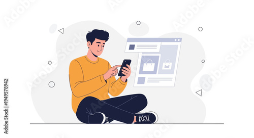 Man using smartphone for online shopping, e-commerce concept