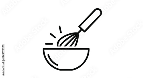 Simple line drawing of a whisk in a bowl kitchen utensil icon