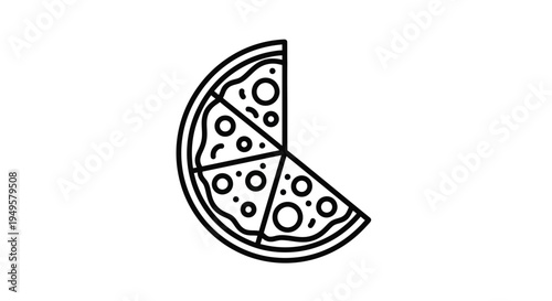 Simple line drawing of a pizza slice with toppings