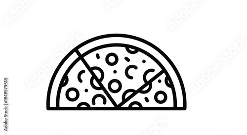 Simple line drawing of a pizza slice with toppings