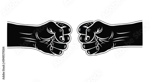 Two clenched fists facing each other in a black and white illustration