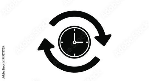 Black clock icon with circular arrows indicating a time loop or repetition