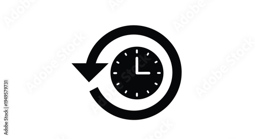 Black clock icon with a circular arrow representing time or rewind