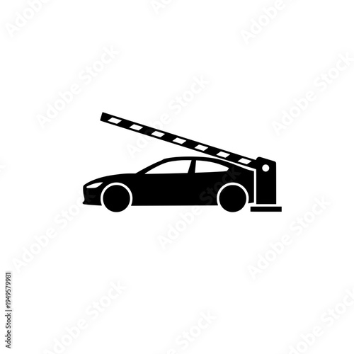 Car Entering Parking Lot with Automatic Barrier Gate Silhouette Vector