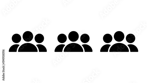 A simple black and white illustration depicts three groups of figures each consisting of three circular heads atop rectangular bodies high quality professional detailed modern elegant