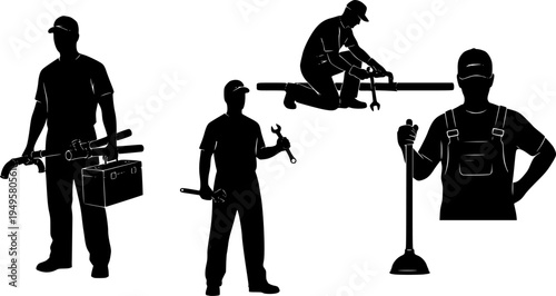 Plumber silhouettes, Plumber man silhouettes set
