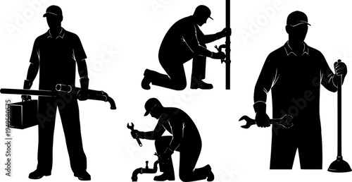 Plumber silhouettes, Plumber man silhouettes set
