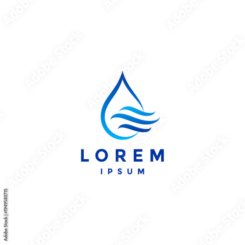 Three Wave Water Drops Logo Design. Flowing Wave Lines Inside Water Drop Logo Design.