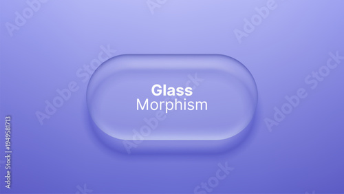 Liquid glass morphism element with rounded button shape. Semi-transparent frosted glass design for modern user interface and web application navigation. Innovative digital UI web design.