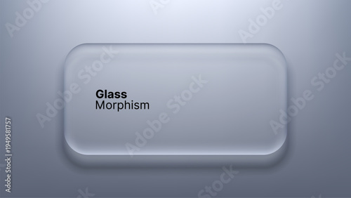 Abstract glass morphism banner with translucent frosted panel. Modern UI design element with soft blur effect. Minimalist digital interface concept for website and application ui ux.