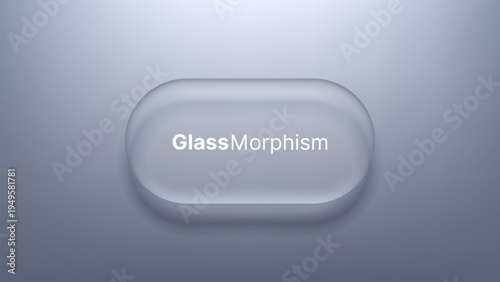 Glass morphism button with matte transparent effect. UI design element for software interface. Modern digital aesthetic with blurred frosted semi transparent material for user interaction.