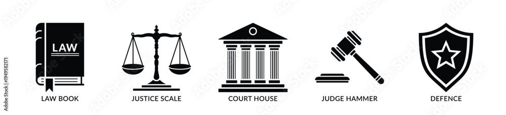 Obraz premium Law justice icon set. Set of Justice, courthouse, and law icon - Stock Vector 