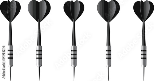 Dart arrows set, steel tip darts target game equipment, precision sport dartboard vector illustration isolated on white background