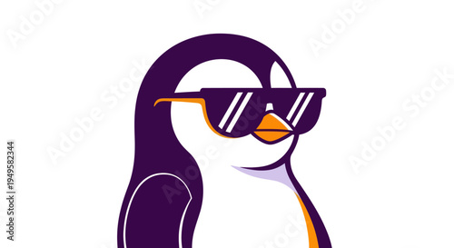 Cartoon penguin in sunglasses on white