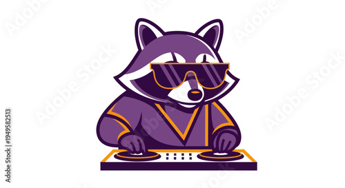 Cartoon raccoon dj playing music