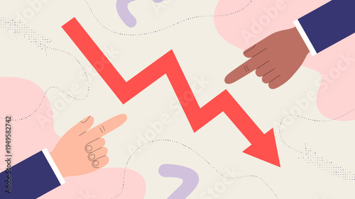 Two hands point towards a sharply declining red line graph visually representing financial loss or negative trends in data high quality professional detailed modern elegant stylish