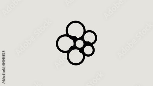 A minimalist image displays a cluster of overlapping black circles arranged to resemble a floral or organic form high quality professional detailed modern elegant stylish clean