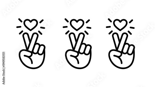 Three line art illustrations depict hands making a heart shape with fingers representing love friendship and connection high quality professional detailed modern elegant stylish clean crisp