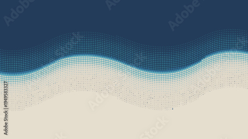 An abstract rendering depicts a wave like form composed of numerous small squares transitioning from blue to beige high quality professional detailed modern elegant stylish clean