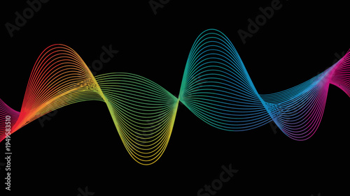 A vibrant abstract display of colorful wave patterns against a stark black background creating a visually dynamic and modern composition high quality professional detailed elegant stylish