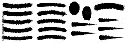 Handdrawn style curved brush strokes and wave marks. Artistic black ink tapered swashes and dabs. Ragged edge paint smear set. Grungy rubber stamp texture for logo and decorative accent.