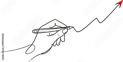 Hand drawing an upward trend line with a red arrow, symbolizing growth, success, and business progress vector illustration