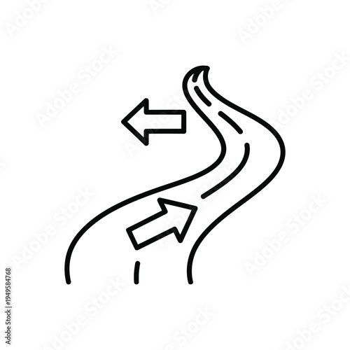 A winding road with two arrows pointing in opposite directions on a white background