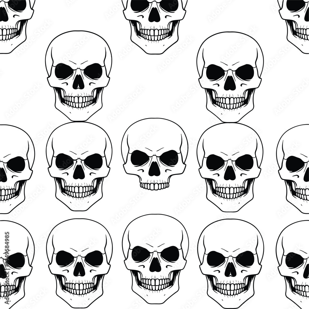 Fototapeta premium Multiple skulls are arranged in rows on a plain surface