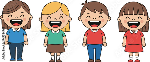 Cute happy kids cartoon characters set, smiling children illustration collection, boys and girls vector design, playful childhood people