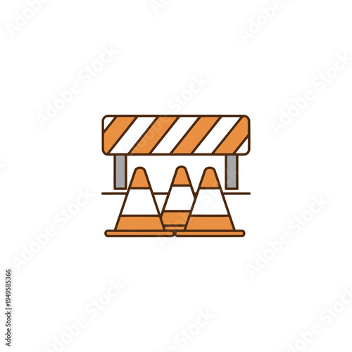 Construction site with roadblock and traffic cones on highway