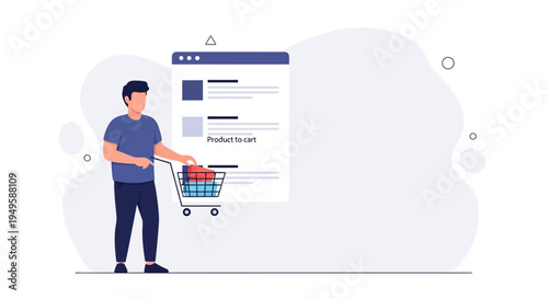 Man Shopping Online, Adding Products to Cart, E-commerce Concept