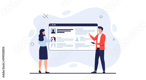 Teamwork and Data Analysis: People Reviewing Information on a Digital Screen