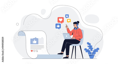 Social Media Marketing Concept: Person Engaging with Online Content and Likes