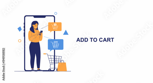 Woman Adding Product to Online Shopping Cart via Mobile App