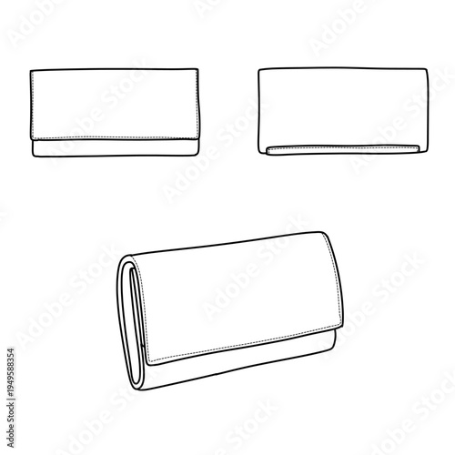 Hand Drawn Sketch of a Leather Clutch Bag.