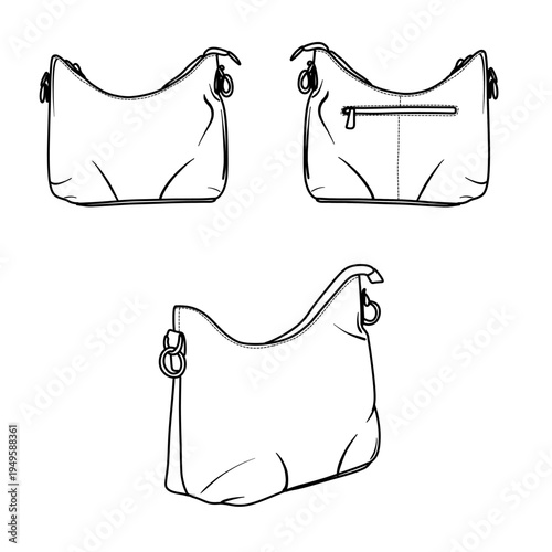 Fashionable Handbag Design Sketch with Multiple Views.