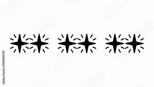 A row of four identical black starburst shapes are displayed against a plain white background creating a minimalist graphic high quality professional detailed modern elegant stylish